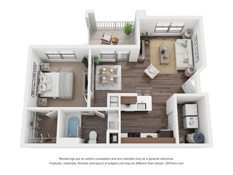 Floor plan for 1 bed, 1 bath, 701 sqft